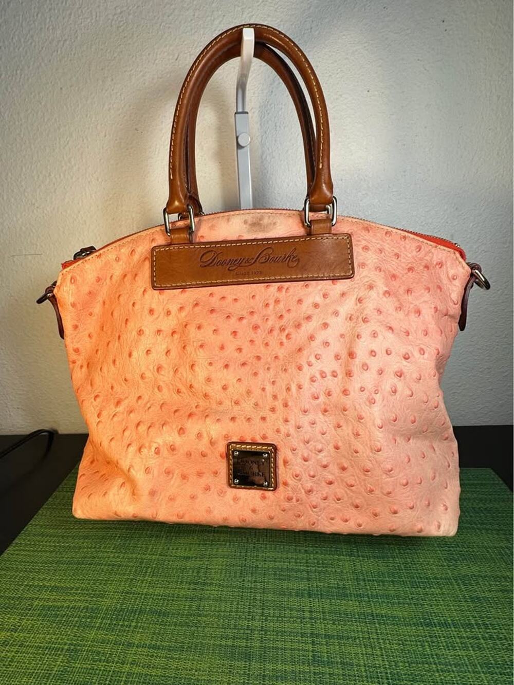 Dooney & Bourke Ostrich Embossed Leather Satchel - Salmon Pink